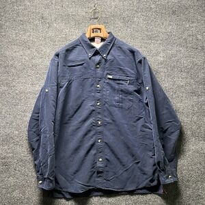 The North Face Mens Large Long Sleeve Button Up Navy Blue Hiking Outdoors Light